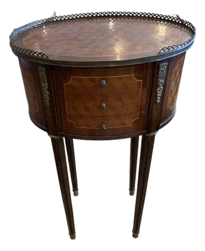 Marquetry French 19th Century Inlaid Oval Side Table or Nightstand