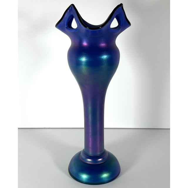 Loetz Iridescent Blue Glass Vase: Austrian Pierced Art Nouveau Vase, c. 1905 For Sale - Image 6 of 10