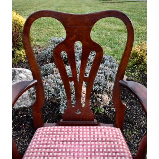 Antique Pair of Solid Mahogany & Burl Wood Queen Anne Arm Chairs For Sale - Image 12 of 13