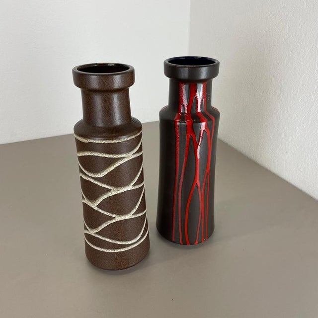 Fat Lava Pottery Vases attributed to Scheurich, Germany, 1970s, Set of 2 For Sale - Image 4 of 18