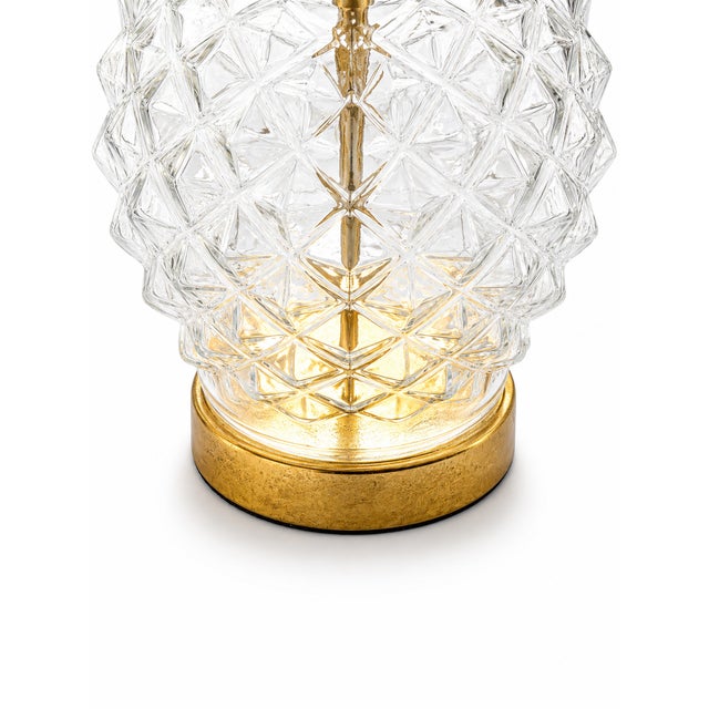 Vintage Hollywood Regency Pineapple Glass & Gilt Metal Table Lamp For Sale - Image 4 of 7