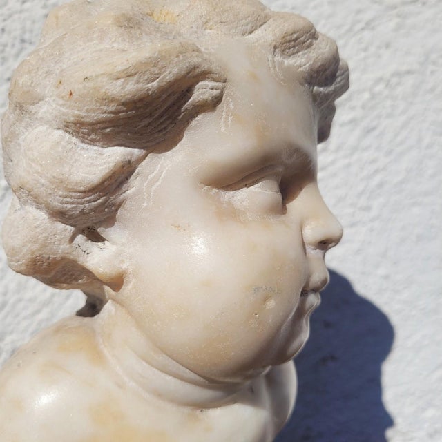 17th Century White Marble Putto Head on a Column For Sale - Image 15 of 18