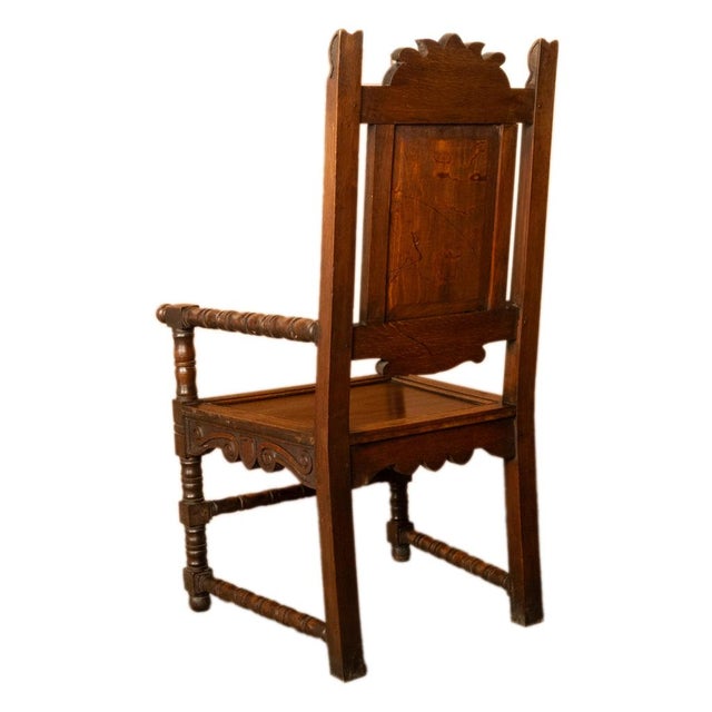 Wood Antique Welsh Carved Oak Eisteddfod Bardic Chair Newmarket Trelawnyd Wales 1901 For Sale - Image 7 of 17