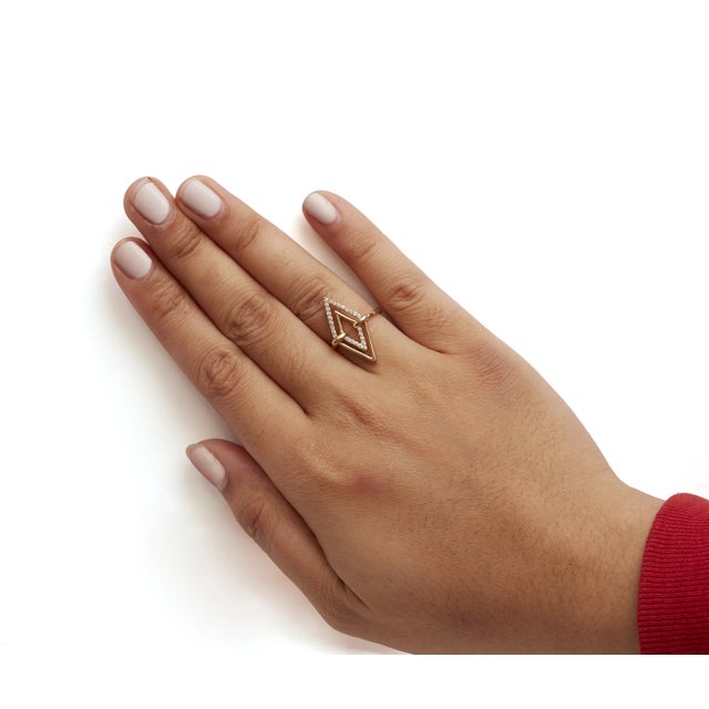 Early 21st Century 14K Yellow Gold 1/5 Cttw Diamond Double Triangle Ring - Size 7 For Sale - Image 5 of 6