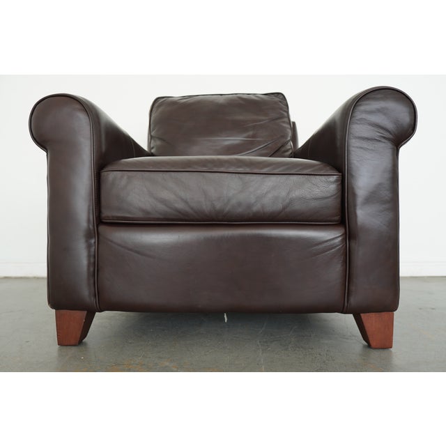 Pottery Barn Cameron Roll Arm Leather Chair For Sale - Image 10 of 13
