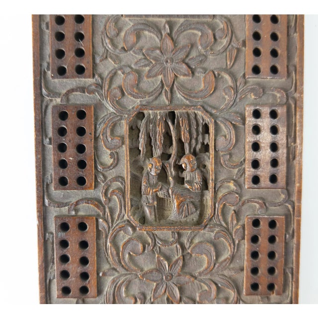 Chinoiserie Chinese Carved Wood Cribbage Board For Sale - Image 4 of 8