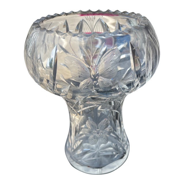 1960s Crystal Etched Butterfly Vase For Sale