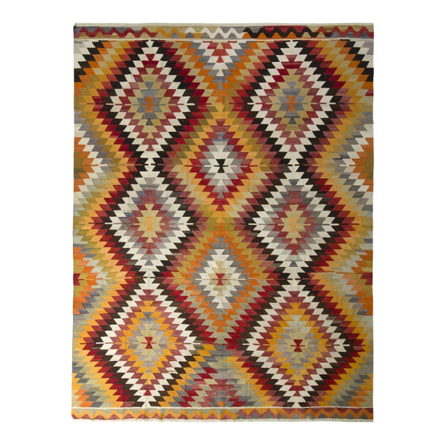 1950s Vintage Midcentury Kilim Rug Multi-Color All-Over Pattern by Rug & Kilim For Sale