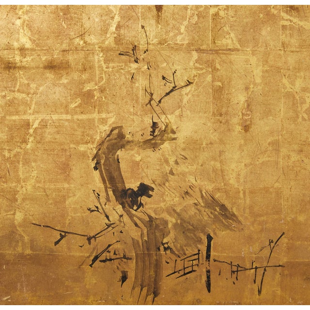 This rare 17th-century Japanese furosaki (tea ceremony) screen depicts a quiet farmhouse nestled within a sparse rural...