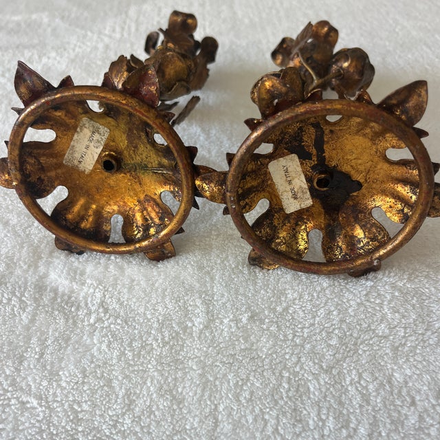 1960s Antique Italian Gilded Tole Candlesticks For Sale - Image 5 of 8