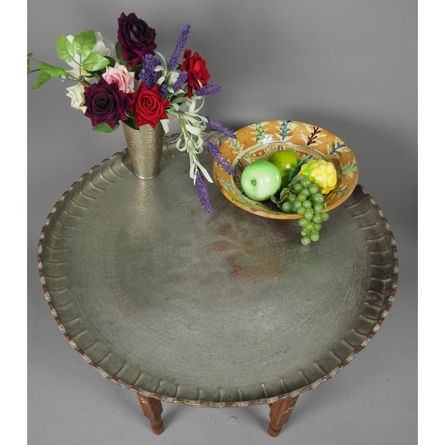 Oriental Islamic Engraved Copper Table Tray, 1930s For Sale - Image 16 of 18