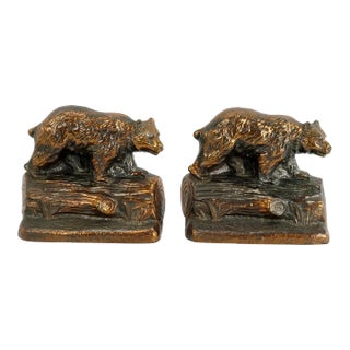 Pair of Bear on Log Bookends Dodge 1940's For Sale