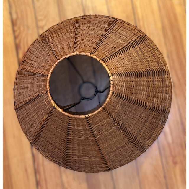 French Country Vintage Hand Woven Dark Wicker Lamp Shade For Sale - Image 3 of 12
