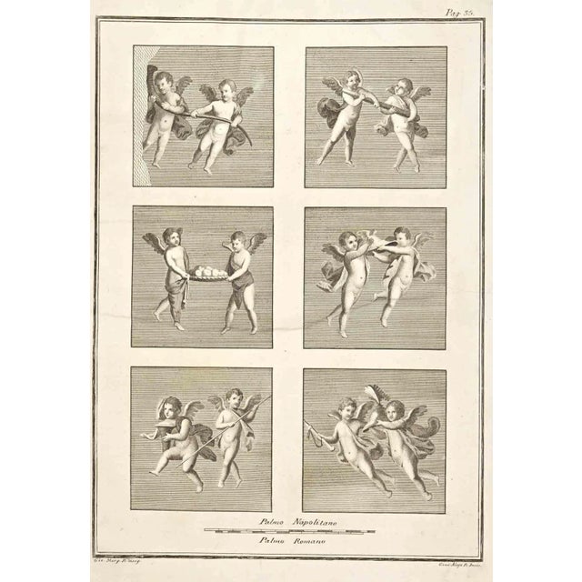 Giuseppe Aloja, Ancient Roman Fresco Herculaneum, Etching, 18th Century For Sale