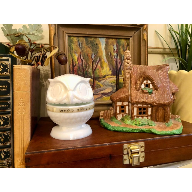 Fenton Milk Glass Owl Decision Maker Fortune Spinner Ring Holder. For Sale - Image 9 of 12