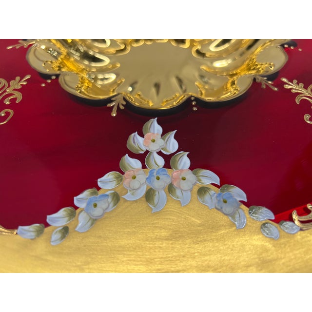 Murano Italy Hand Formed Painted Floral and Gold Plate / Bowl / Art Glass - Signed For Sale - Image 13 of 13