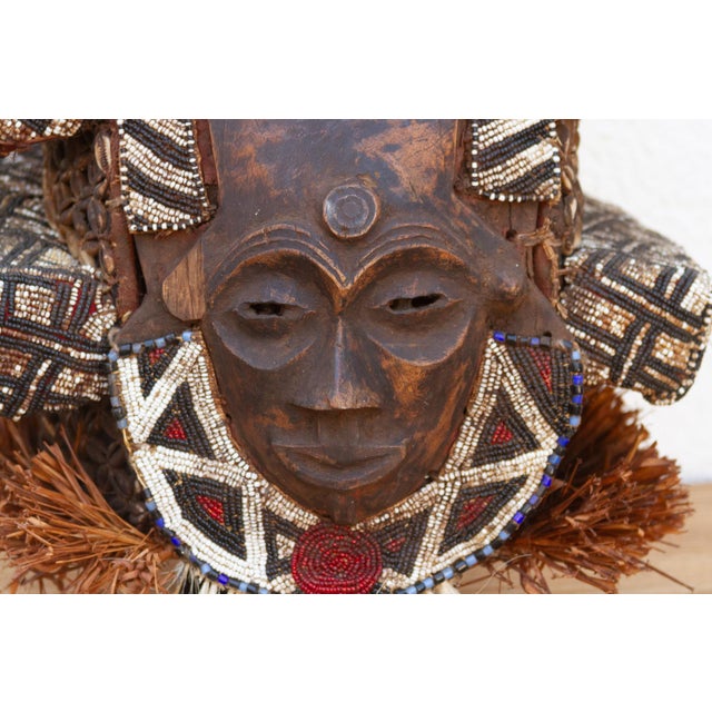 Wood African Beaded Lele Tribe Mask For Sale - Image 7 of 12