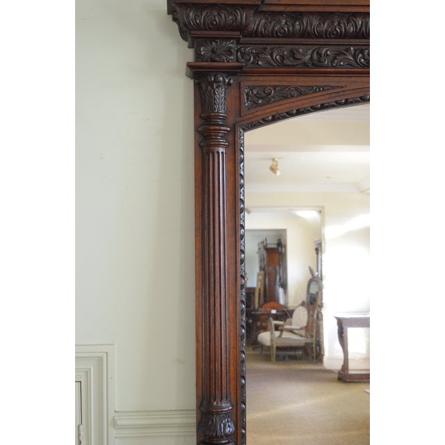 Brown Antique English Oak Mirror with Carved Details, 1880 For Sale - Image 8 of 18