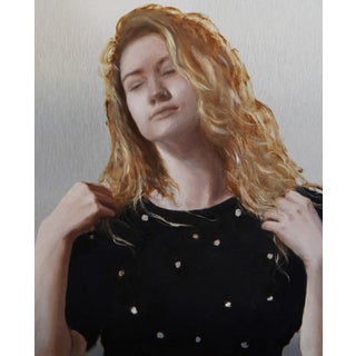 Warm Light by Kristen Santucci | Oil on aluminum panel Portrait of a woman with closed eyes. For Sale
