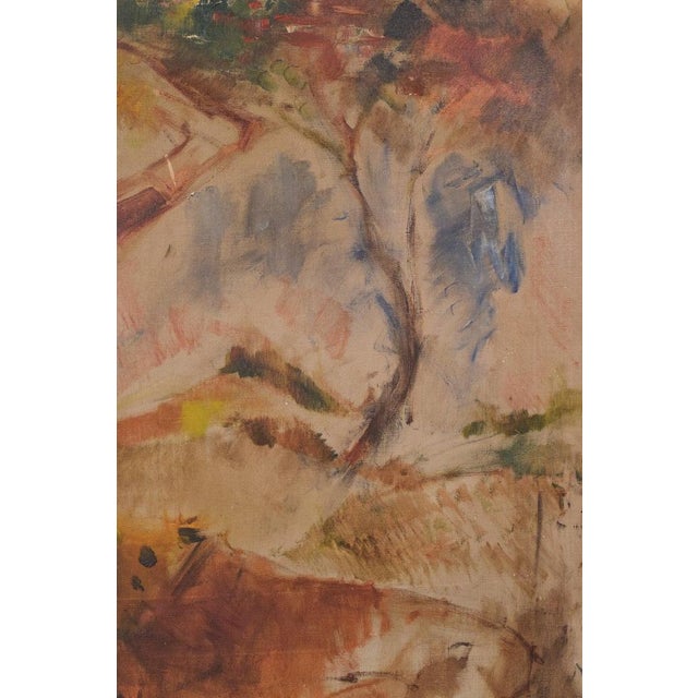 Brown African Dancing Warrior with Cockerel, Mid-20th Century, Oil on Canvas For Sale - Image 8 of 13