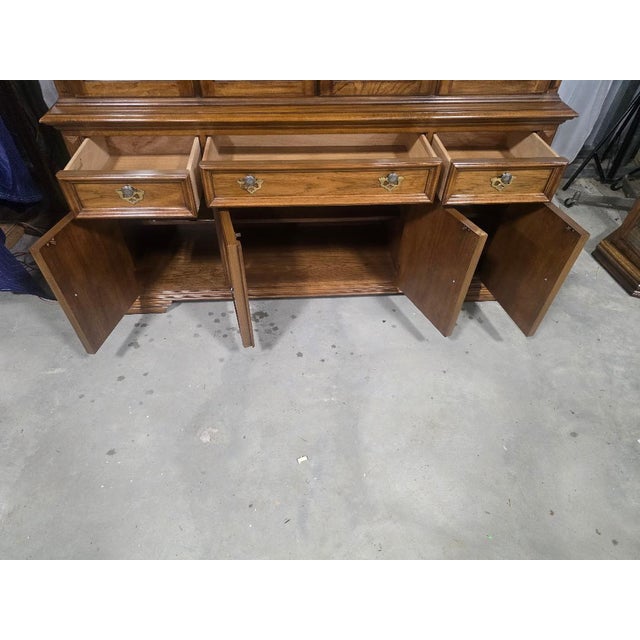 Vintage Thomasville Oak Glass Display China Cabinet & Hutch For Sale - Image 6 of 7