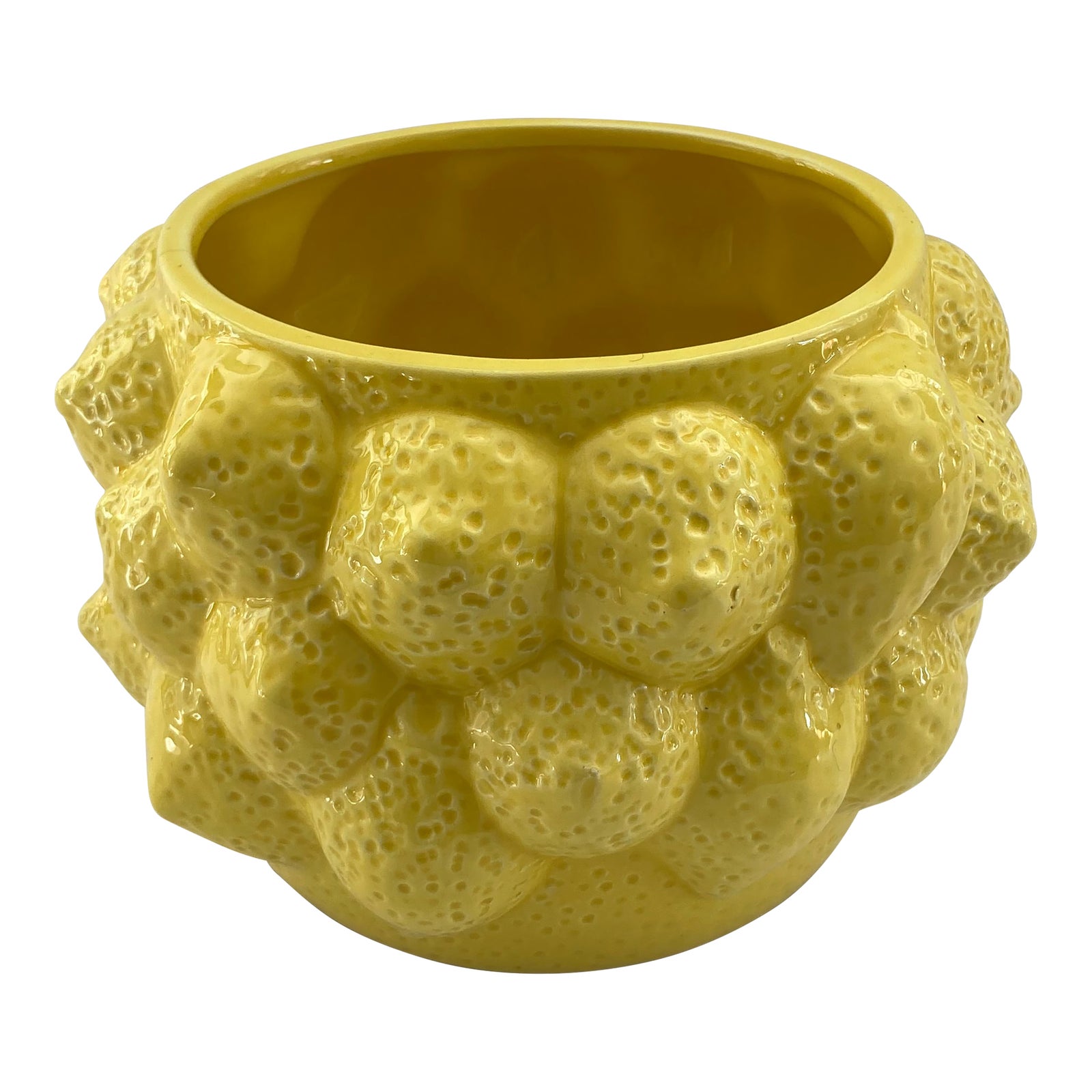 Lemon Yellow Glazed Ceramic Cache Pot | Chairish