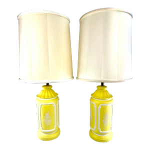 Vintage Mid-Century Ceramic Table Lamps in Sunny Yellow, a Pair
