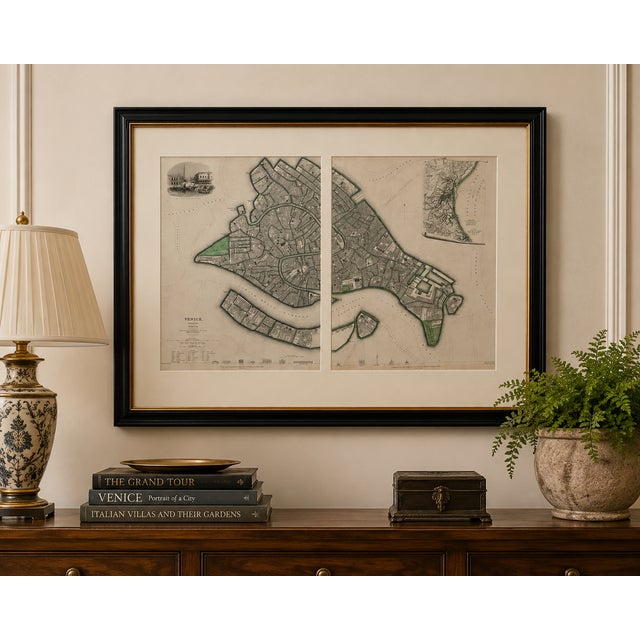 A beautifully preserved hand-colored map of Venice (Venezia / Venédig) published under the supervision of the Society for...
