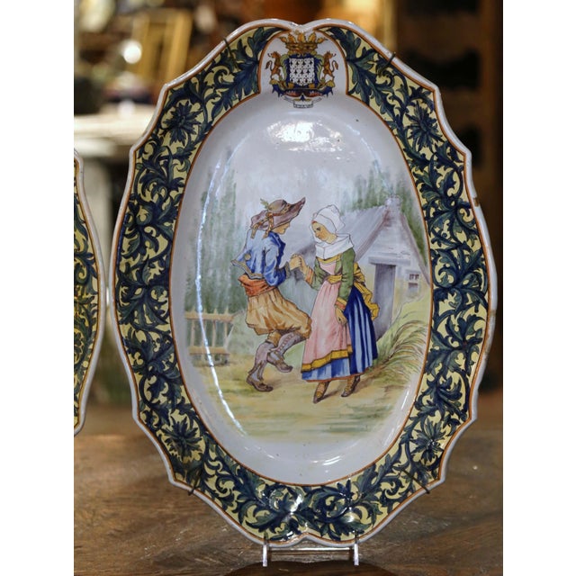 Late 19th Century Pair 19th Century French Painted Faience Porquier Beau Quimper Wall Platters For Sale - Image 5 of 17