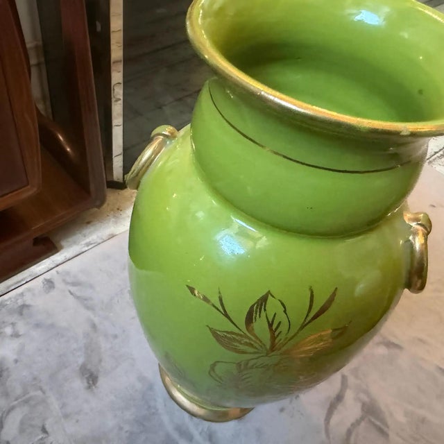 1950s Mid-Century Modern Apple Green and Gold Ceramic Vase From Sesto Fiorentino For Sale - Image 6 of 12