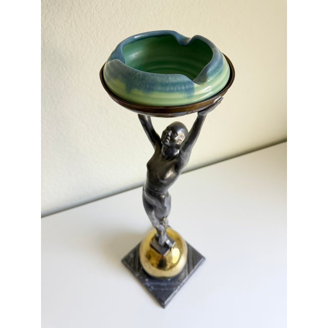 Bronze Art Deco Frankart Floor Ashtray "Standing Nude on Ball", 1920s For Sale - Image 8 of 17