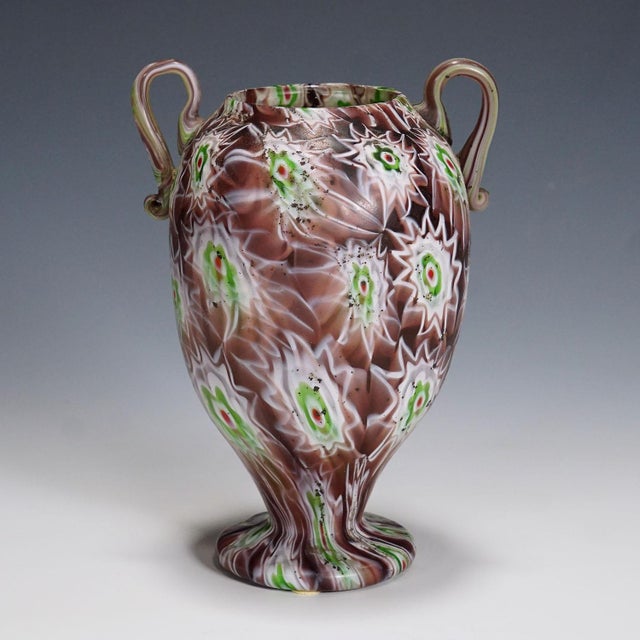 Purple Antique Millefiori Vase in Purple, Green and White, Fratelli Toso Murano 1910 For Sale - Image 8 of 8