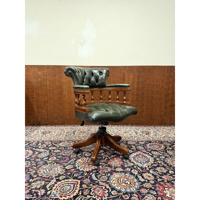 Brown English Chesterfield Office Chair For Sale - Image 8 of 8