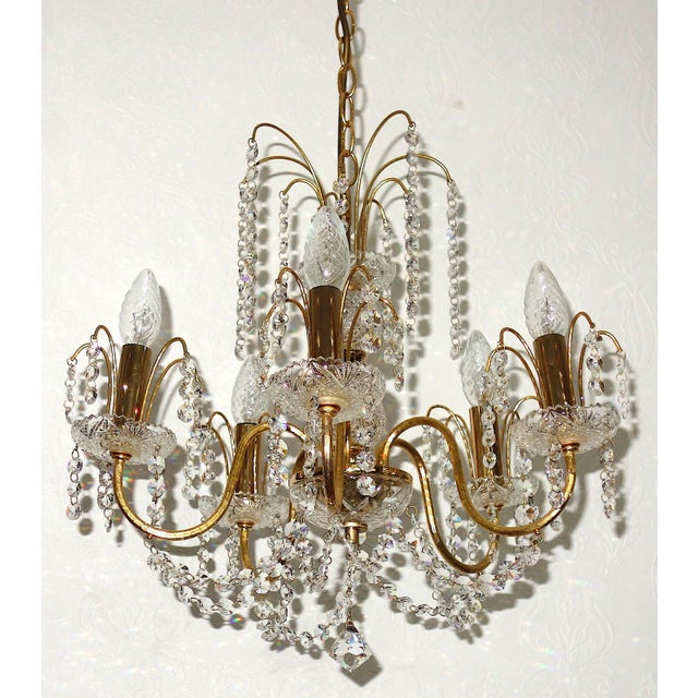 1970s Brass and Lead Crystal 5-Light Chandelier from Preico, 1970s For Sale - Image 5 of 9