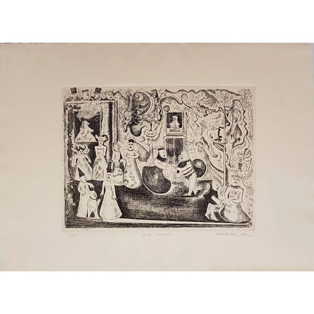 Mirando Haz, Festa Mascherata (Costume Party) B/W Etching on ivory colored paper. Image Dim: cm 24 x32; Dim: cm 40 x 53....