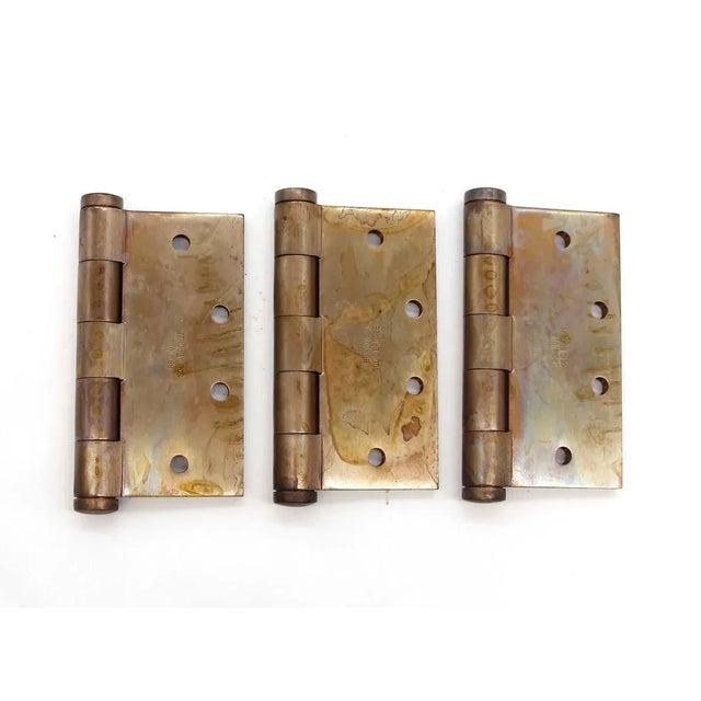 Late 20th Century Set of 3 Lawrence Late 20th Century Ball Bearing Brass Butt Door Hinges For Sale - Image 5 of 6