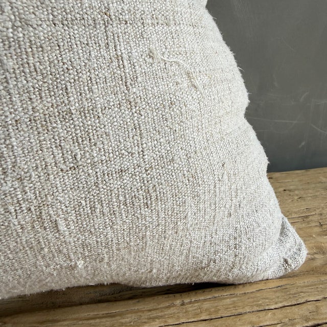 Mid-Century Modern Vintage Grain Cloth Pillow With Original Seam Stitch Includes Down Insert For Sale - Image 3 of 6