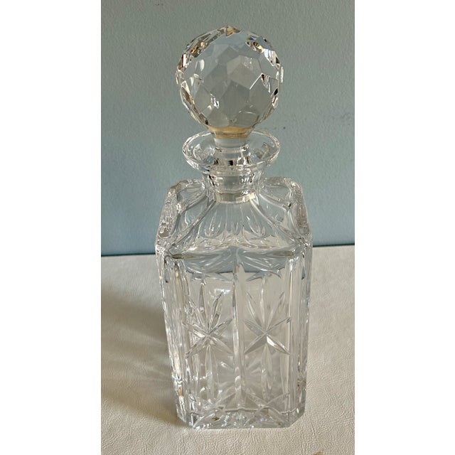 Vintage Atlantis Square Lead Crystal Decanter With Faceted Stopper, 10” For Sale - Image 4 of 13