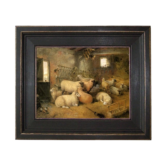 Sheep in the Barn Framed Oil Painting Reproduction Print on Canvas - 8" X 10" For Sale - Image 4 of 4