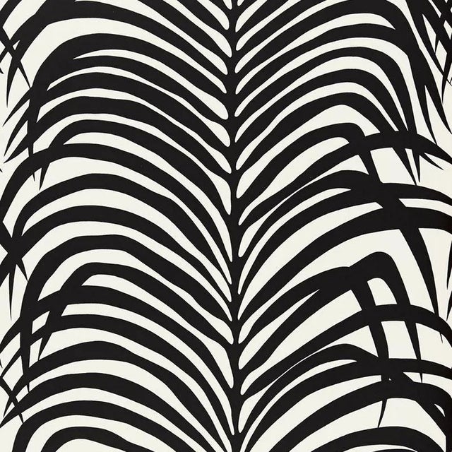 Sample - Schumacher Zebra Palm Pattern Floral Animal Wallpaper in Ebony Black For Sale