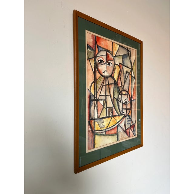 Wonderful mid century cubist style figurative abstract watercolor painting. Incorporating elements of cubism and...