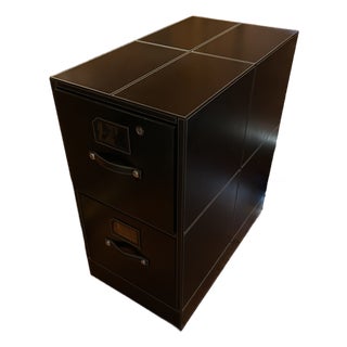Black Leather Wrapped Office File Cabinet For Sale