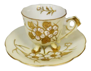 Vintage Golden Floral Kalk Demitasse Cup & Saucer Set- 2 Pieces