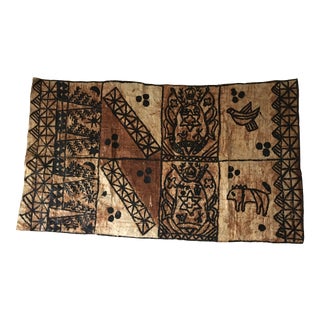 Large Vintage Mid 20th Century Handcrafted Tongan Tapa or Bark Cloth With Christian Motifs For Sale