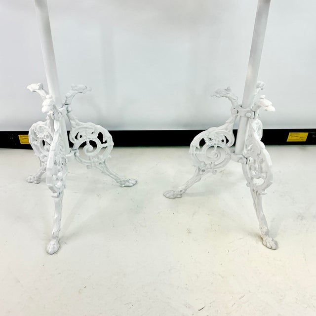 1970s Vintage Chippendale Hollywood Regency Cast Iron Patio Outdoor Side Tables - A Pair, Newly Painted For Sale - Image 4 of 15