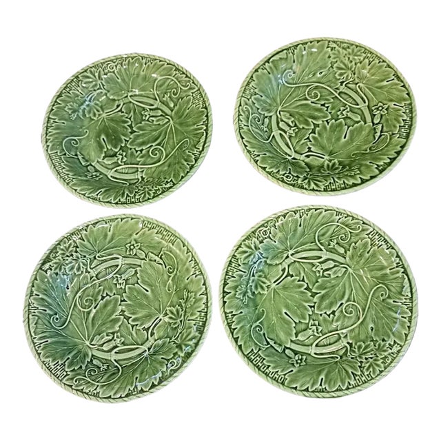Vintage Mjolica Bordallo Pinheiro Art Pottery Plates- Set of 4 For Sale