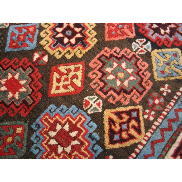 1880s Brown Geometric Tribal Caucasian Kazak Rug 3'6" X 6'3" Handknotted Wool Carpet For Sale - Image 4 of 5