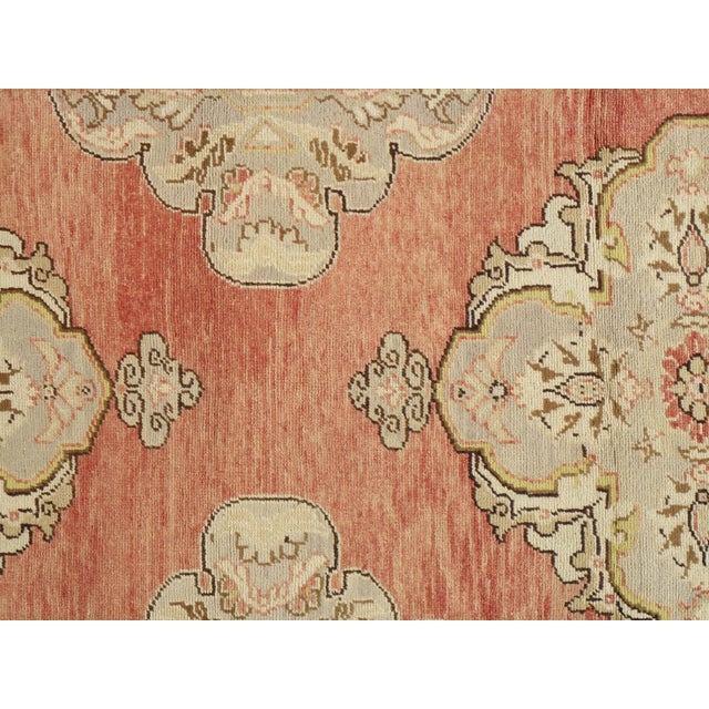 Traditional Antique Oushak Rug, Handmade Oriental Rug, Coral, Beige, Taupe Fine Rug For Sale - Image 3 of 11