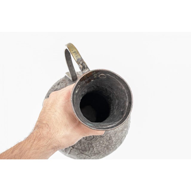 Antique Eastern Hand Decorated Brass Water Pitcher For Sale - Image 11 of 12