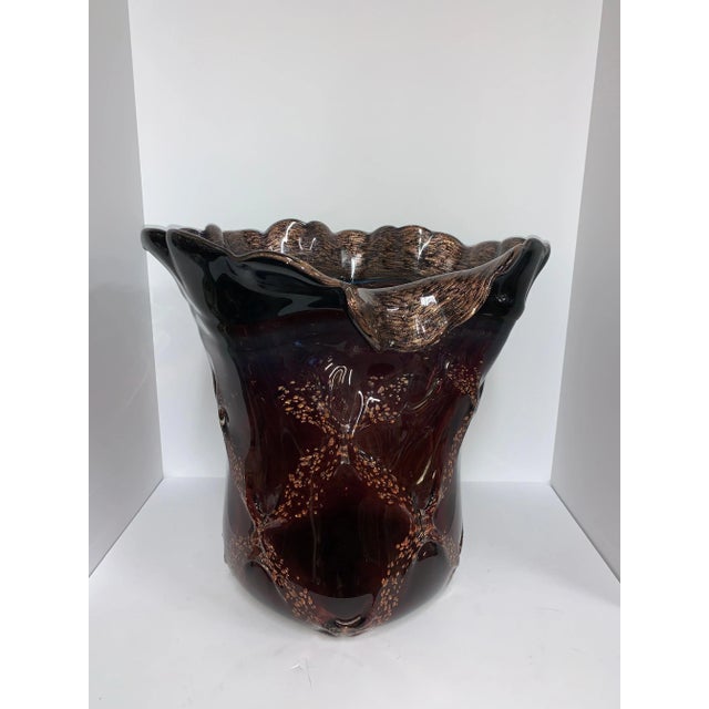 Mid-Century Modern Purple and Gold Art Glass Centerpiece Vase For Sale - Image 3 of 13